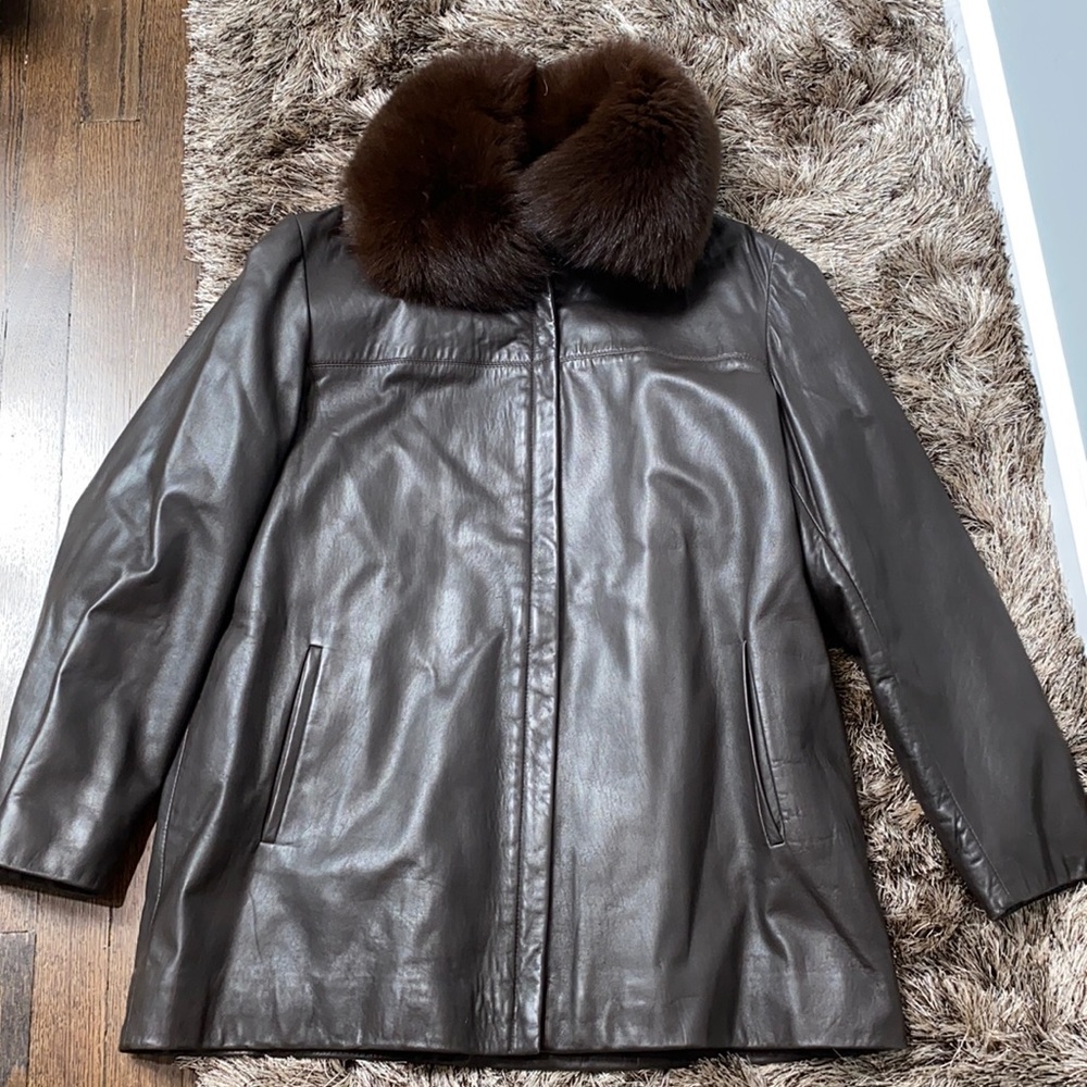 Leather and fur ranch brown leather jacket